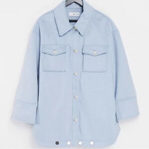 Mango MNG Light Blue Overshirt Shacket Button Front Shirt Jacket XS